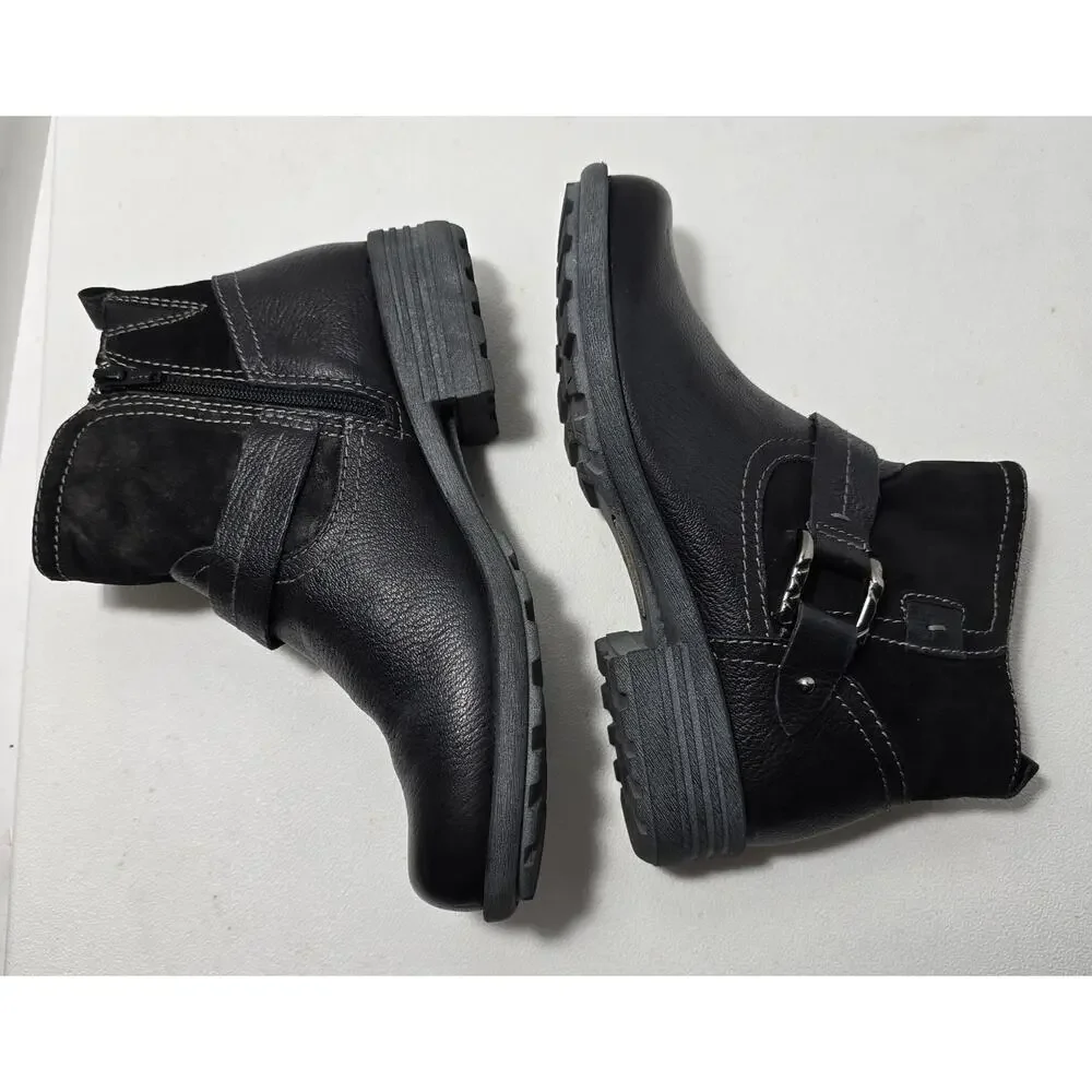 Earth Origins Women Paris Black Leather Zip Up Ankle Boot Strap Size 8 Wide - Picture 4 of 10